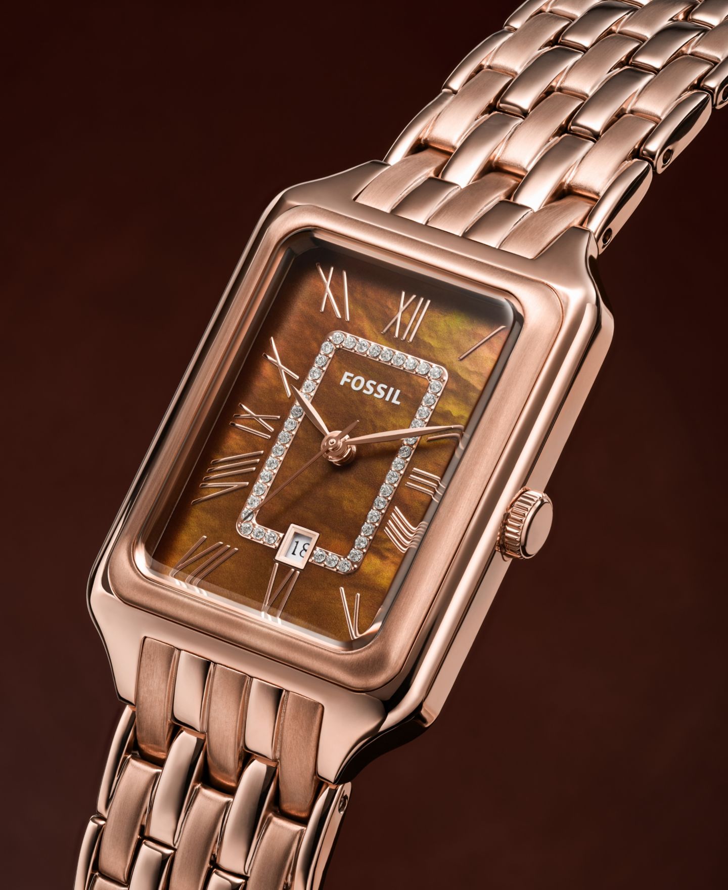 Женские часы Fossil Raquel Three-Hand Date Rose Gold-Tone Stainless Steel Watch 26mm — фото 2