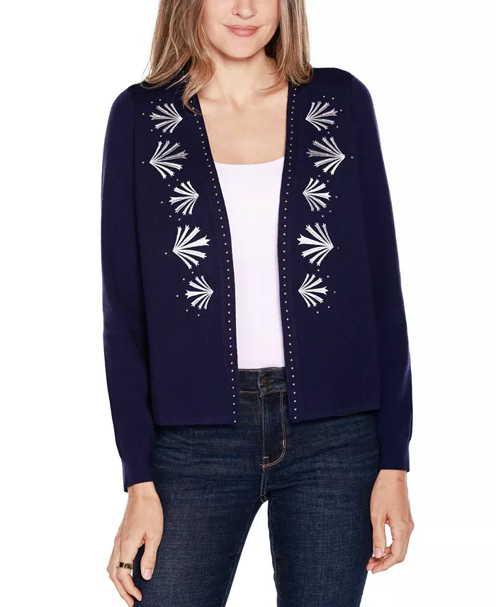 Women's Black Label Embroidered Open-Front Cardigan Sweater
