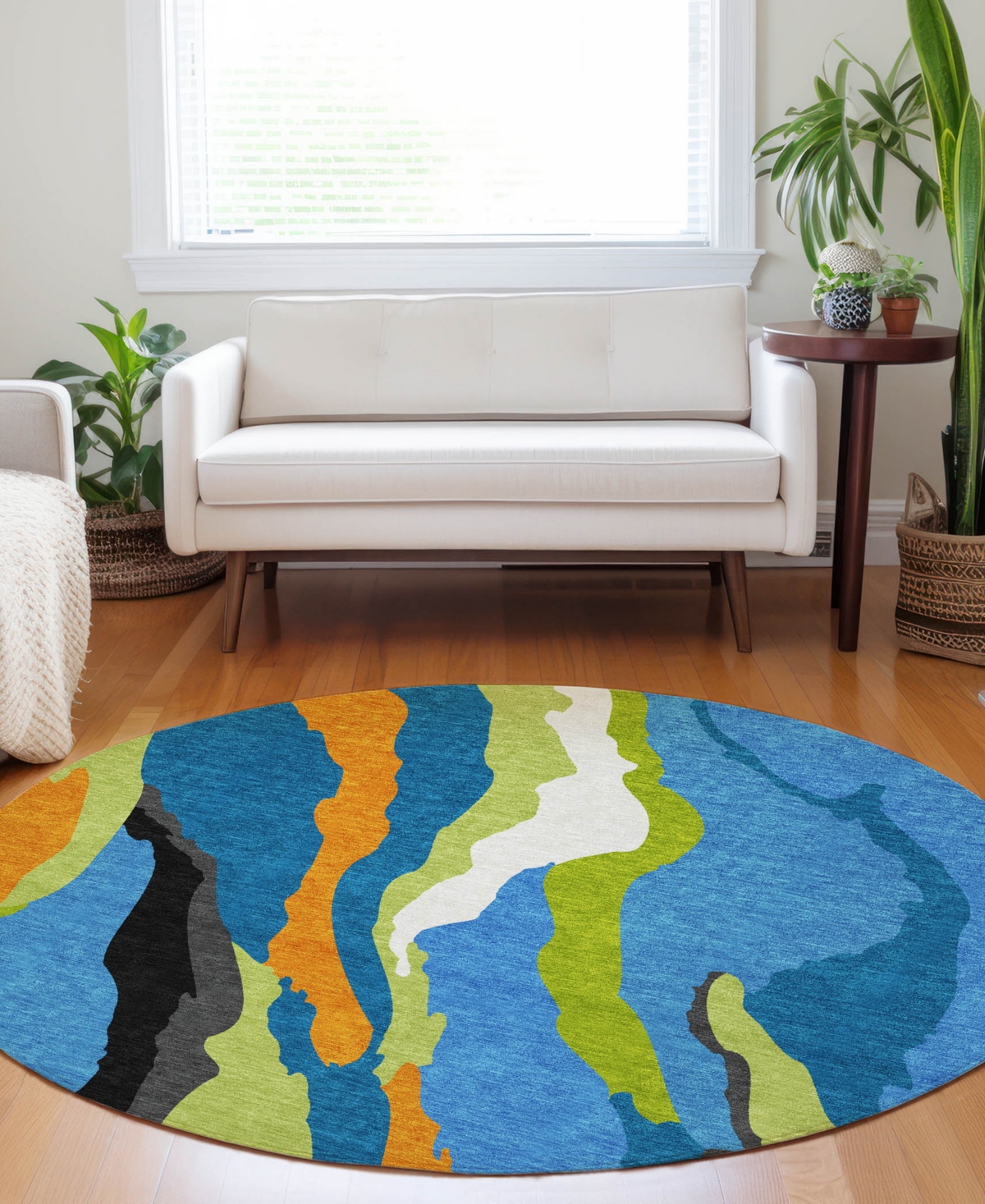 Addison Chantille Mahine Washable Acn1047 8'x8' Round Area Rug In Denim