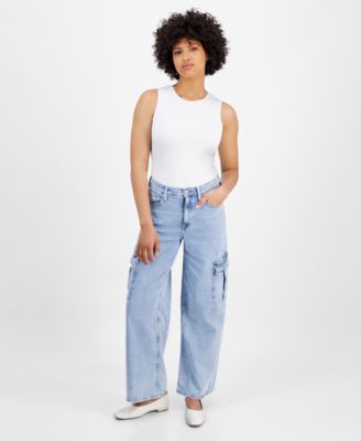 DKNY Jeans - Petite High-Rise Wide-Leg Cargo Jeans