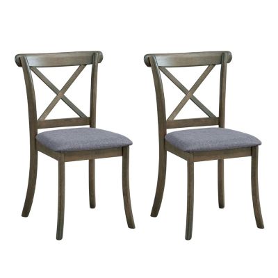 2PC Upholstered Fabric X-Back Dining Chairs
