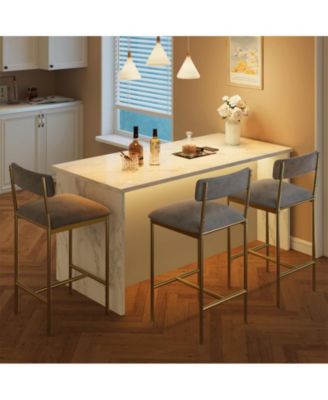 Bar Stools Set of 2, Kitchen Bar Stools with Footrest, 25.5 Inches Upholstered Bar Chairs with Back, 2 Counter Height Barstools for Counter Bar, Island, Easy Assembly
