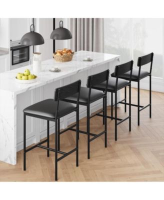 Bar Stools Set of 2, Kitchen Bar Stools with Footrest, 25.5 Inches Upholstered Bar Chairs with Back, 2 Counter Height Barstools for Counter Bar, Island, Easy Assembly