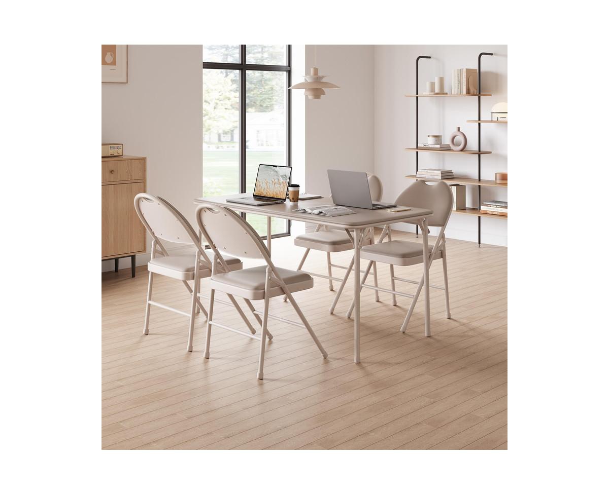 gaomon Folding Chairs 4 Pack, Portable Metal Chairs with Cushions and Non-Slip Feet Pads for Home and Office, Indoor and Outdoor Events -khaki