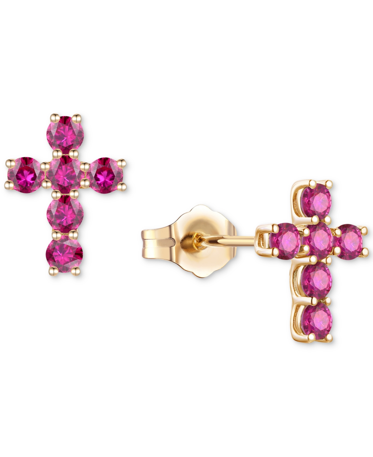 Macy's Lab Grown Sapphire Cross Stud Earrings (1 Ct. T.w.) In 10k White Gold (also In Lab Grow Ruby, Lab Gr In Ruby