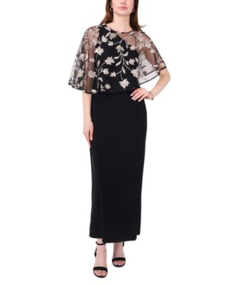 MSK - Women's Embroidered Cape-Overlay Shift Dress