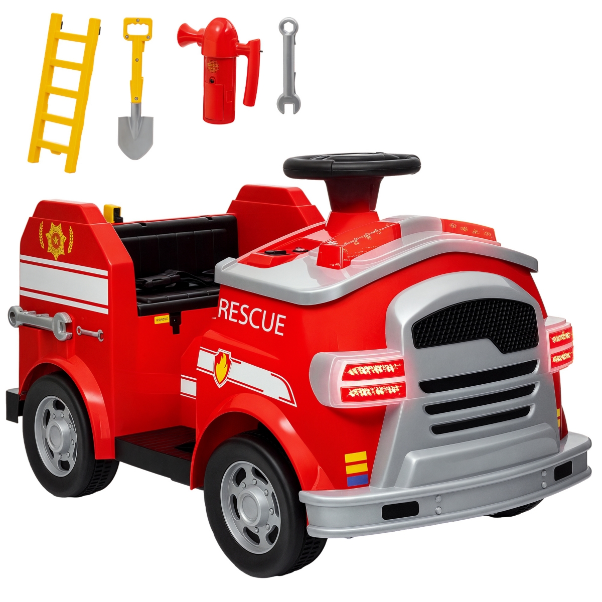 Qaba 12V Ride on Fire Truck w/ Siren, Flashing Lights