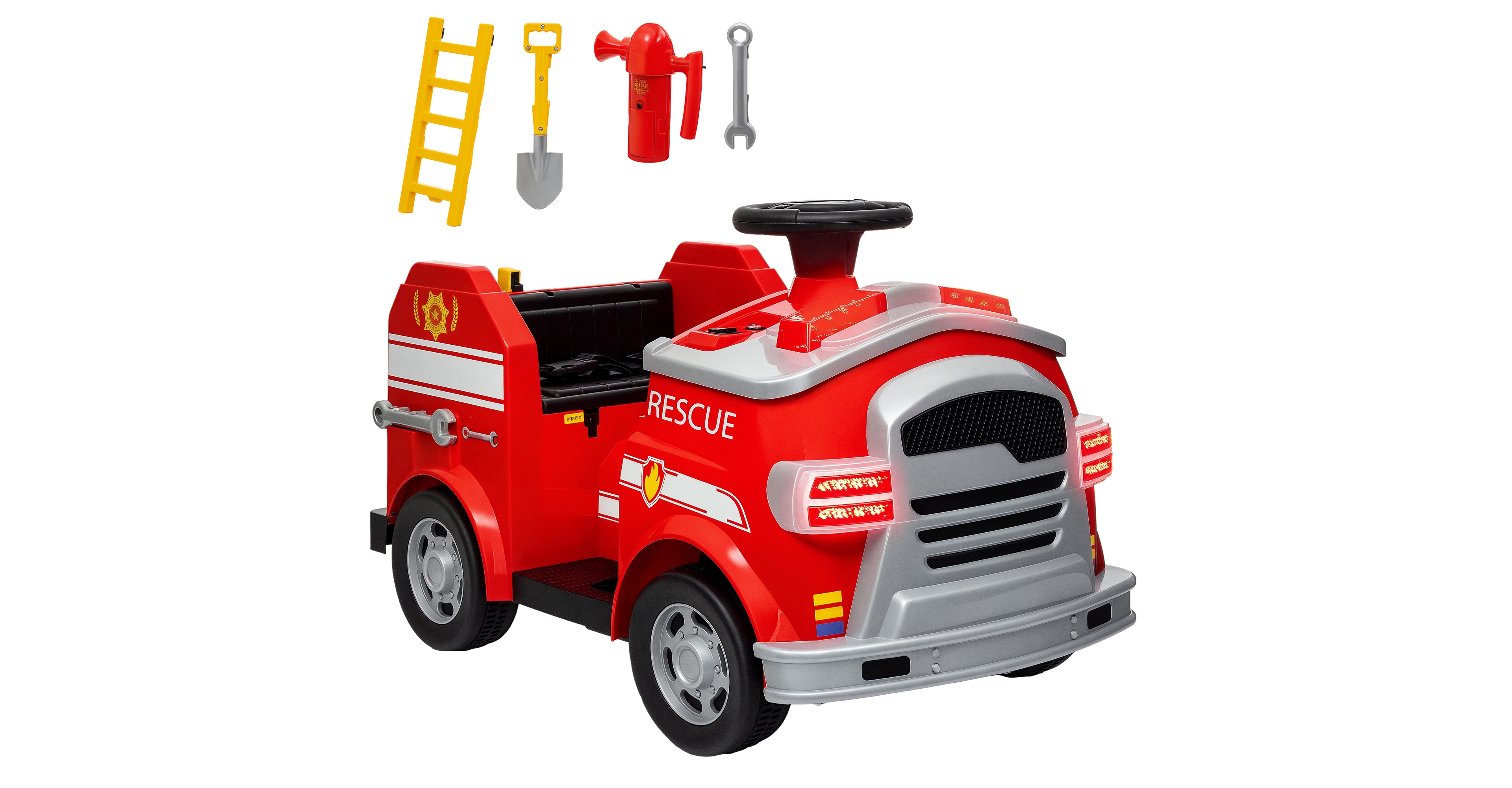 Qaba 12V Ride on Fire Truck w/ Siren, Flashing Lights