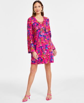 I.N.C. International Concepts - Women's Lace-Up-V-Neck Mini Dress
