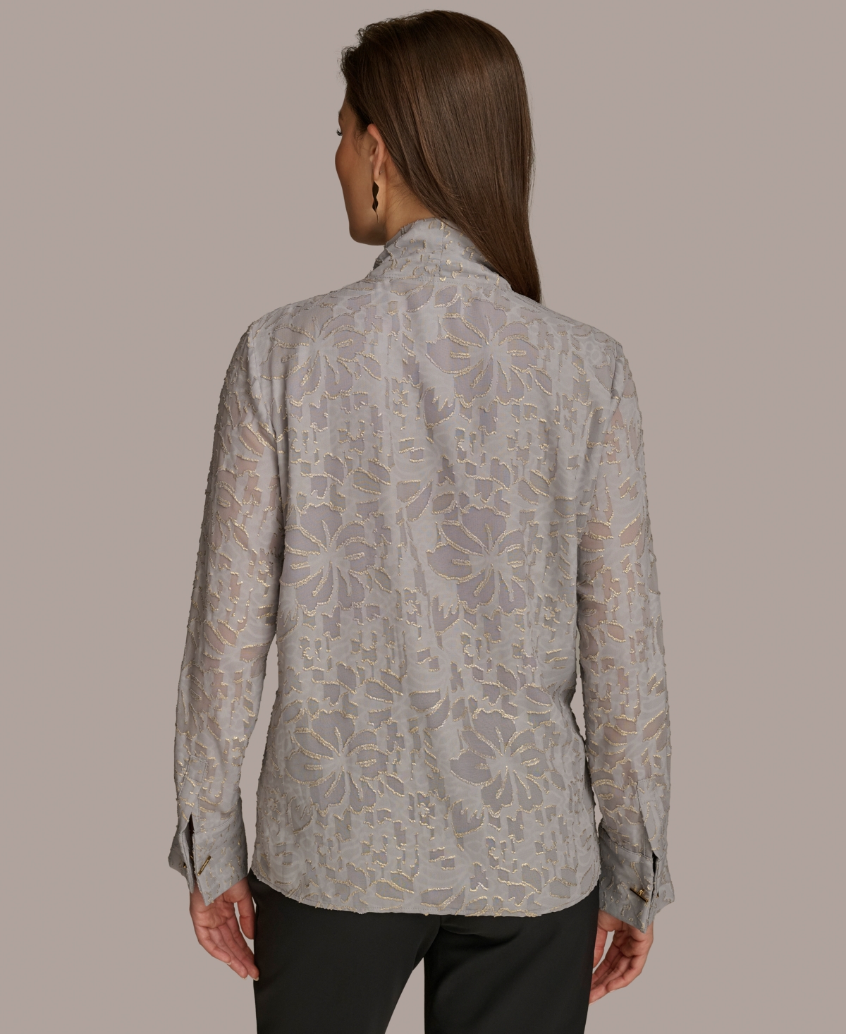 Donna Karan New York Women's Metallic Floral Tie-Neck Blouse