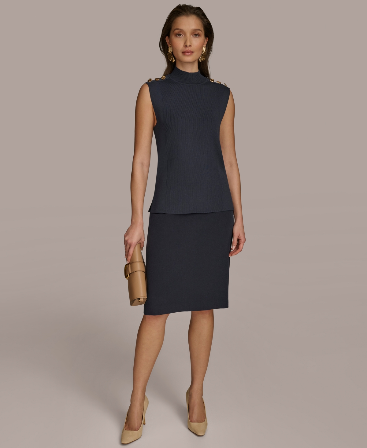 Donna Karan New York Women's Sleeveless Mock Neck Rib Knit Top