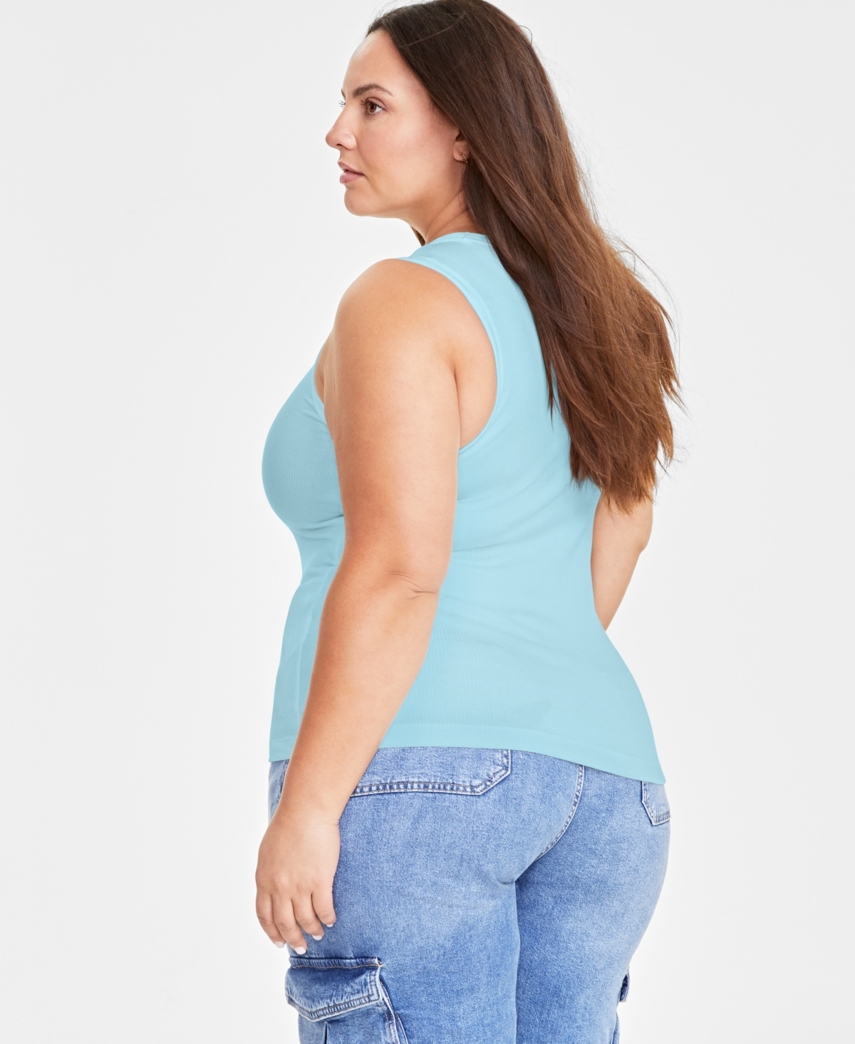 On 34th Women's Ribbed High-neck Tank Top, Xxs-4x, Created For Macy's In Blue Chiff
