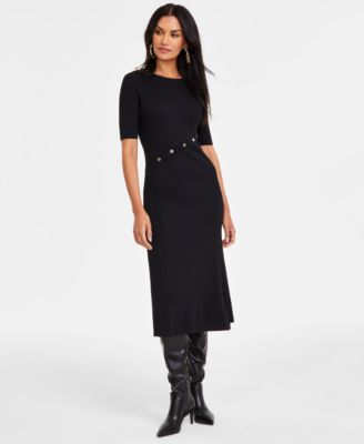 I.N.C. International Concepts - Women's Asymmetrical Snap-Detail Ribbed Sweater Dress