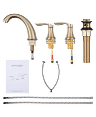 Bathroom Sink Faucet, Widespread Brushed Bathroom Faucet 3 Hole