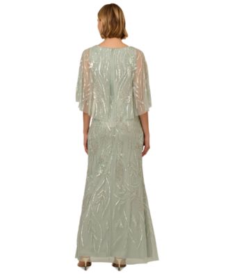 Women's Beaded Cape V-Neck Long Gown