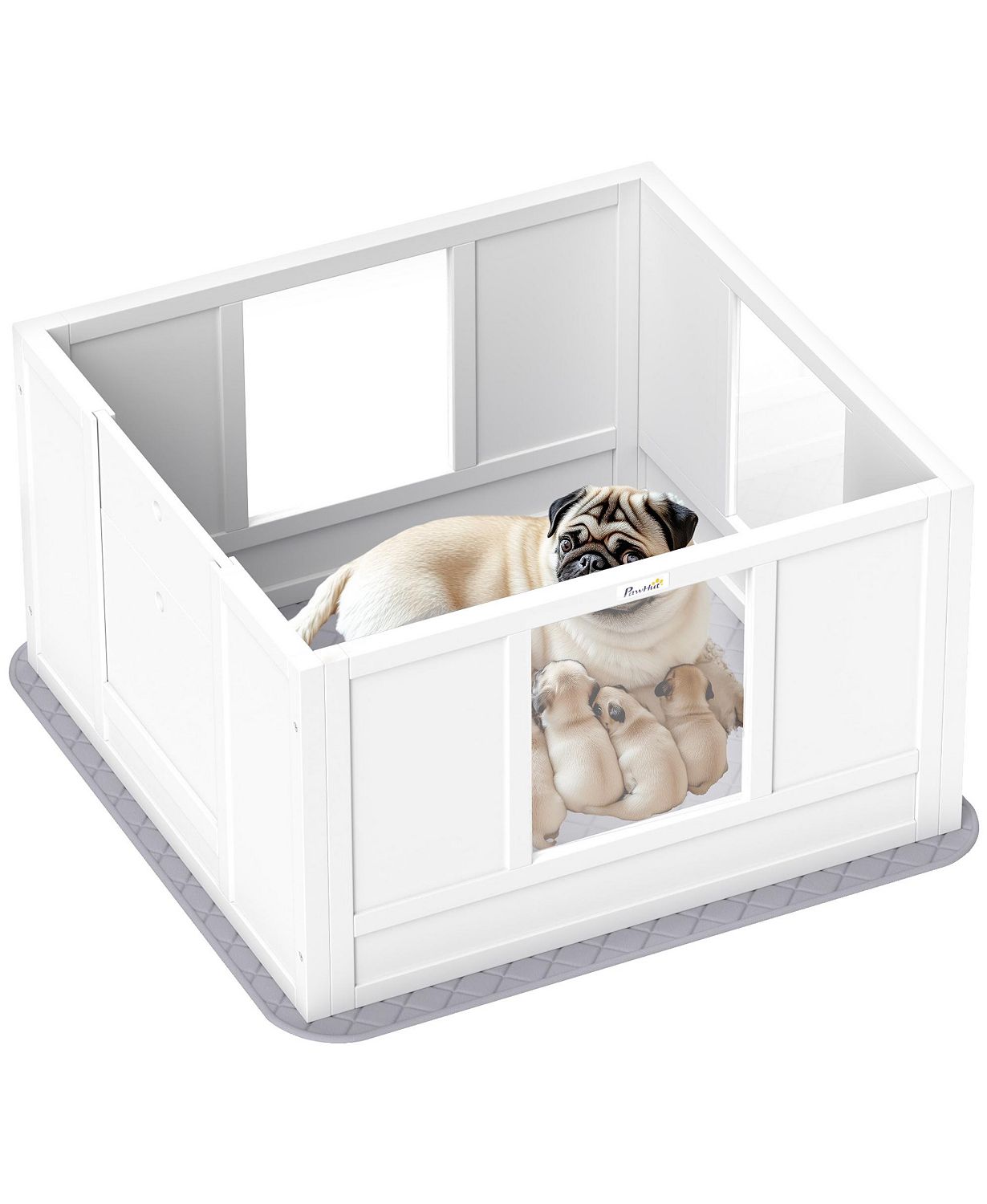 Whelping Box for Dogs with Whelping Pad, Adjustable Entrance
