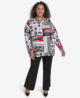 KARL LAGERFELD PARIS Plus Size Printed Collared Button-Front