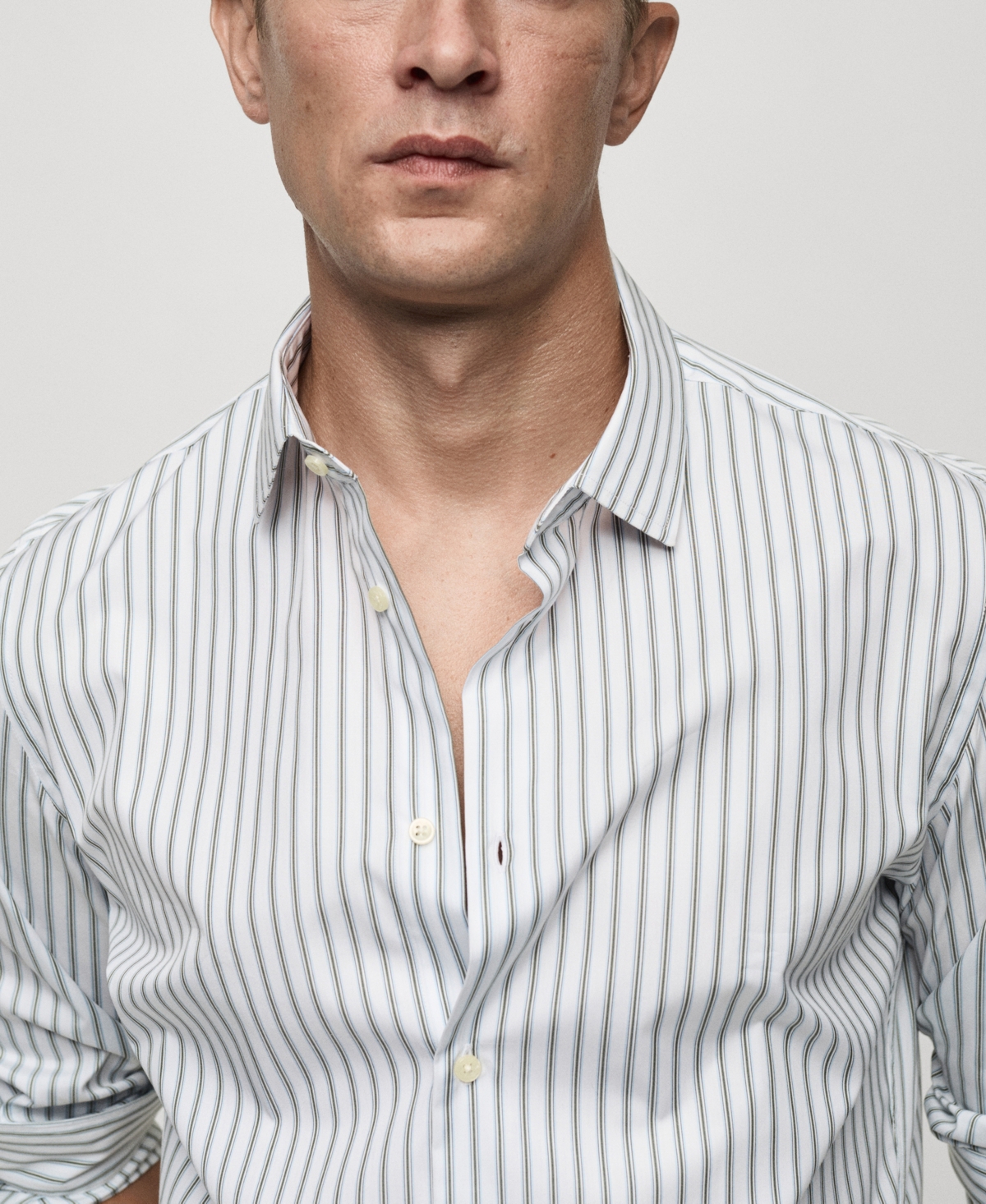 Mango Slim Fit Stripe Button-up Shirt In Khaki
