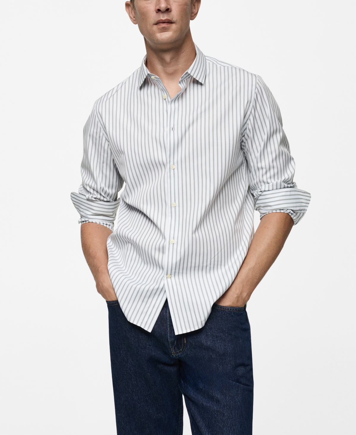 Mango Slim Fit Stripe Button-up Shirt In Khaki