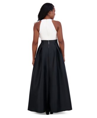 Women's Bow-Trim Halter Pleated Taffeta Gown