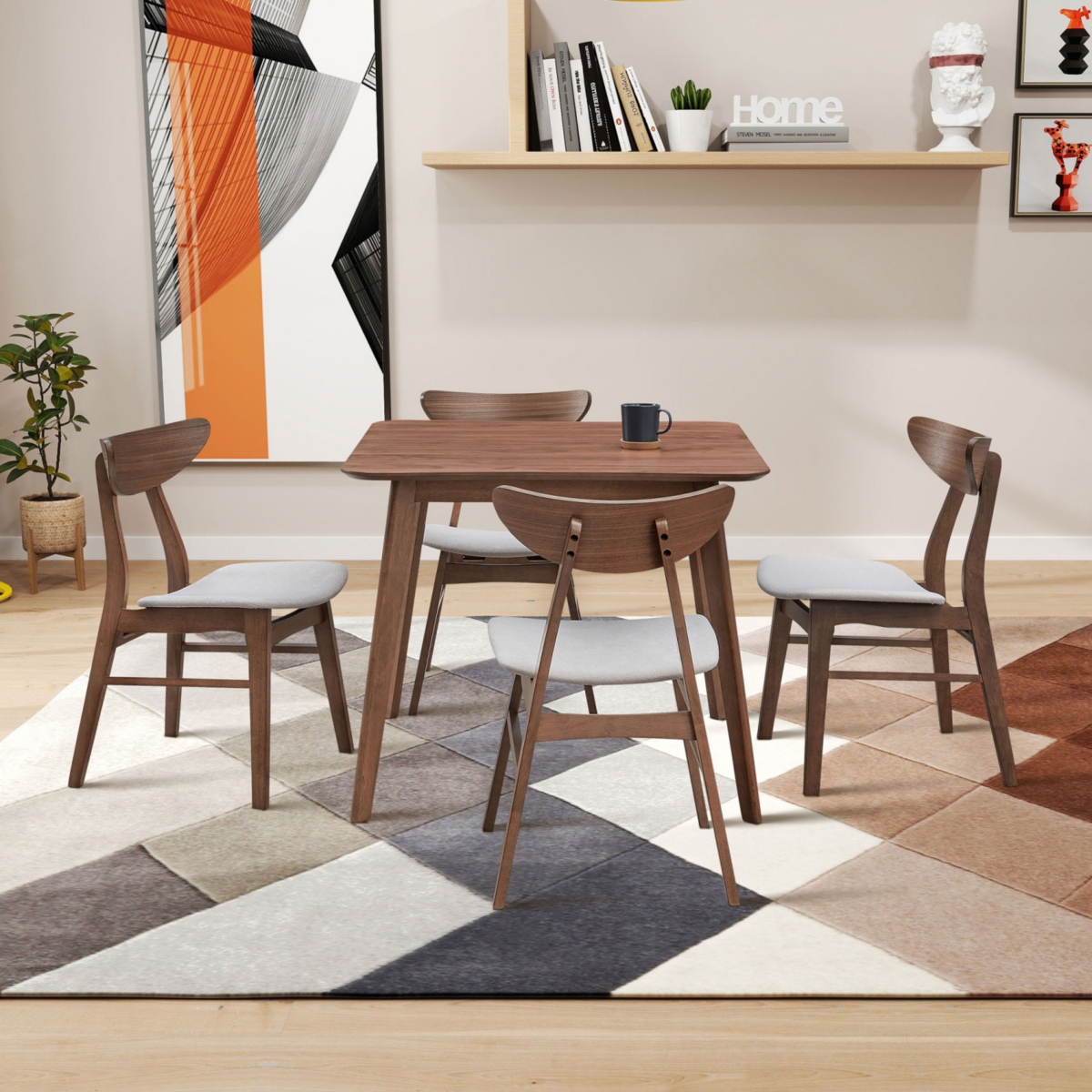 Streamdale Furniture (1 Table with 4 Chairs)Wooden Dining Table Set, Modern Simple Design Square Kitchen Table and Fabric Upholstered Dining Chairs fo