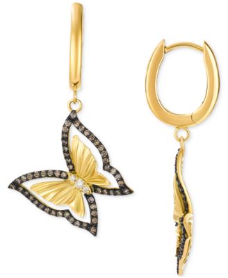 Chocolate Diamond & Nude Diamond Butterfly Drop Earrings (1/2 ct. t.w.) in 14k Gold