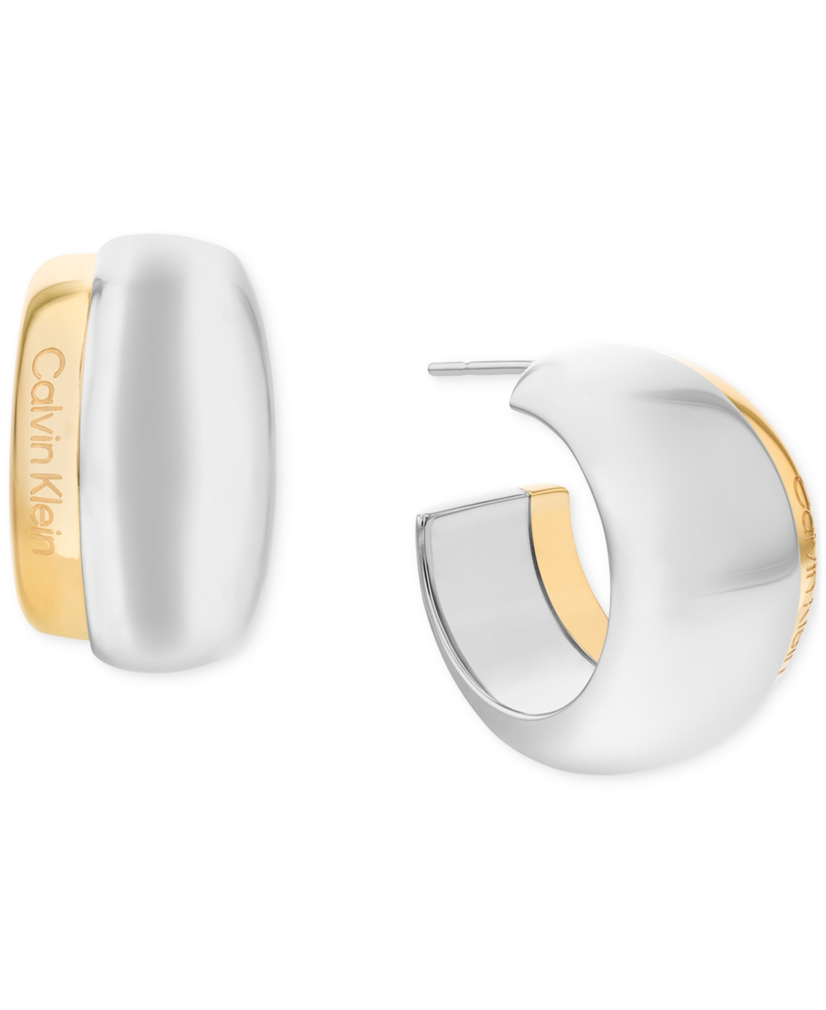 Two-Tone Stainless Steel Small C-Hoop Earrings, 0.8"" - Two Tone