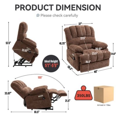 23" Seat Width and High Back Large Size Chenille Power Lift Recliner Chair with 8-Point Vibration Massage and Lumbar Heating