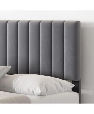 Full Size Bed Frame with Adjustable Headboard, Velvet Upholstered Platform Bed Frame