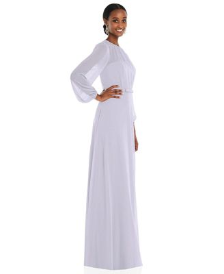 Women's Strapless Chiffon Maxi Dress with Puff Sleeve Blouson Overlay