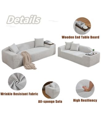 2 Piece Boucle Cloud Sofa Set, Upholstered Sofa Set, Modern 3 Seater and 2 Seater Sofa with MDF End Table for Living Room, Apartment,3+2 couch,Boucle, Light Gray