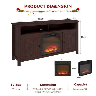 58" TV Stand with 18" Electric Fireplace - 5000 BTU, Remote Control & Overheat Protection