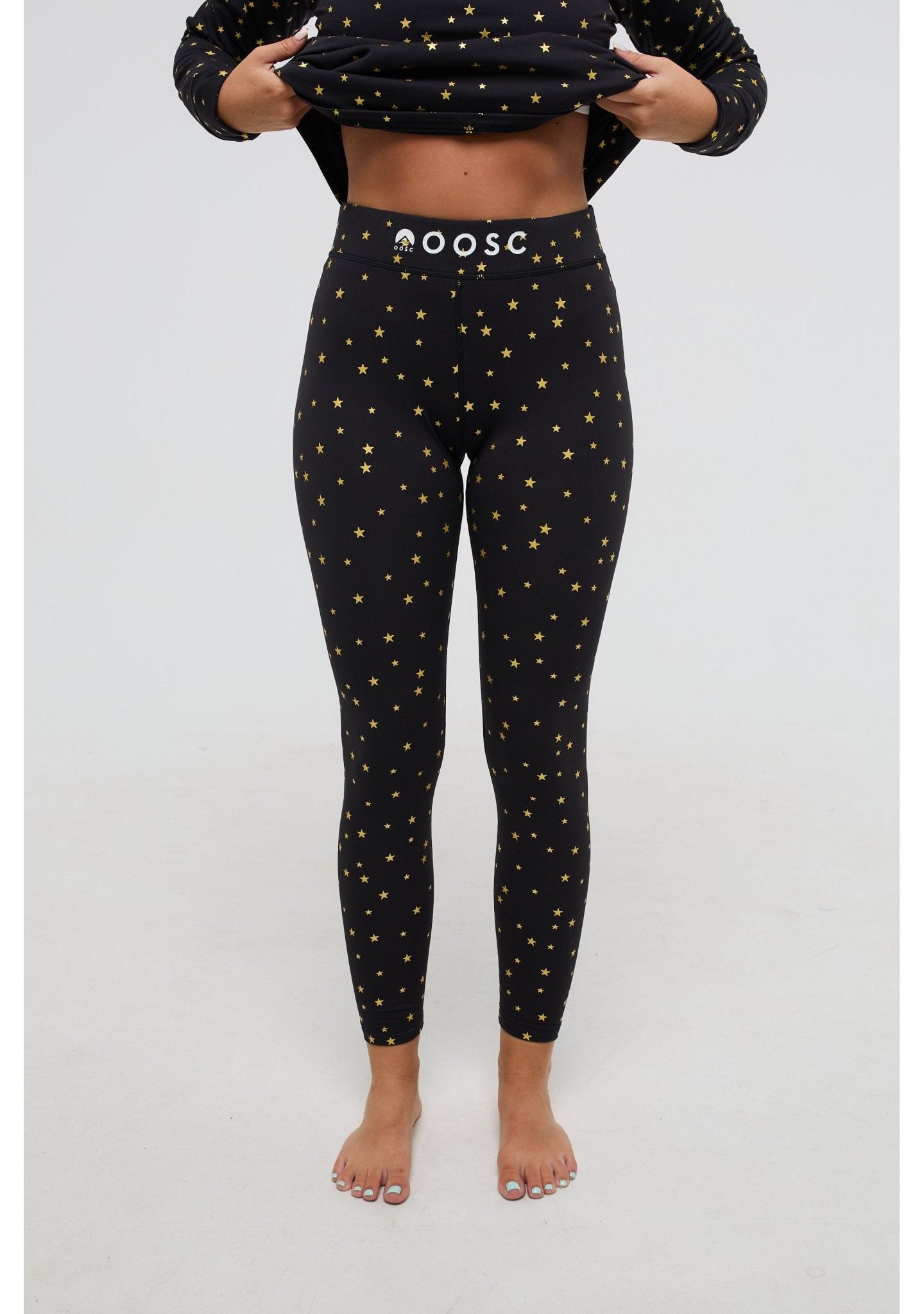 Женские леггинсы OOSC Clothing Baselayer - Shining Star, цвет: Чёрный / Золотой — фото 1