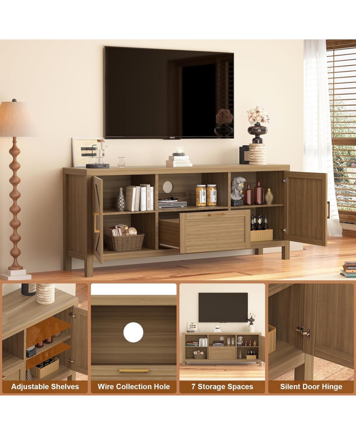 gaomon Farmhouse Tv Stand for Tvs Up to Inch, Entertainment Center with Door, Media Console Cabinet,TV Console Cabinet with Storage & Adjustable Sh