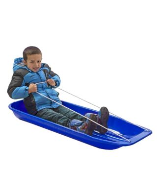 Kids 48 Inch Plastic Snow Toboggan Sled with Pull Rope, Blue (2 Pack