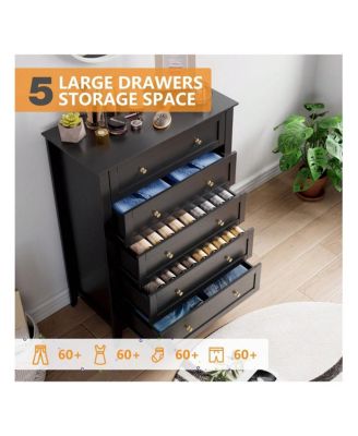5-Drawer Wood Deep Storage Nickel Handle Modern Chest of Drawers