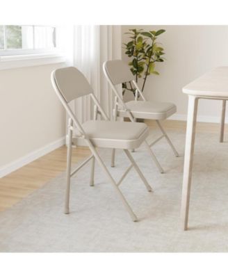 4 Pc Metal Folding Chairs Padded Cushion & Back – Beige Foldable Seating for Indoor/Outdoor Use (350 lbs Capacity)