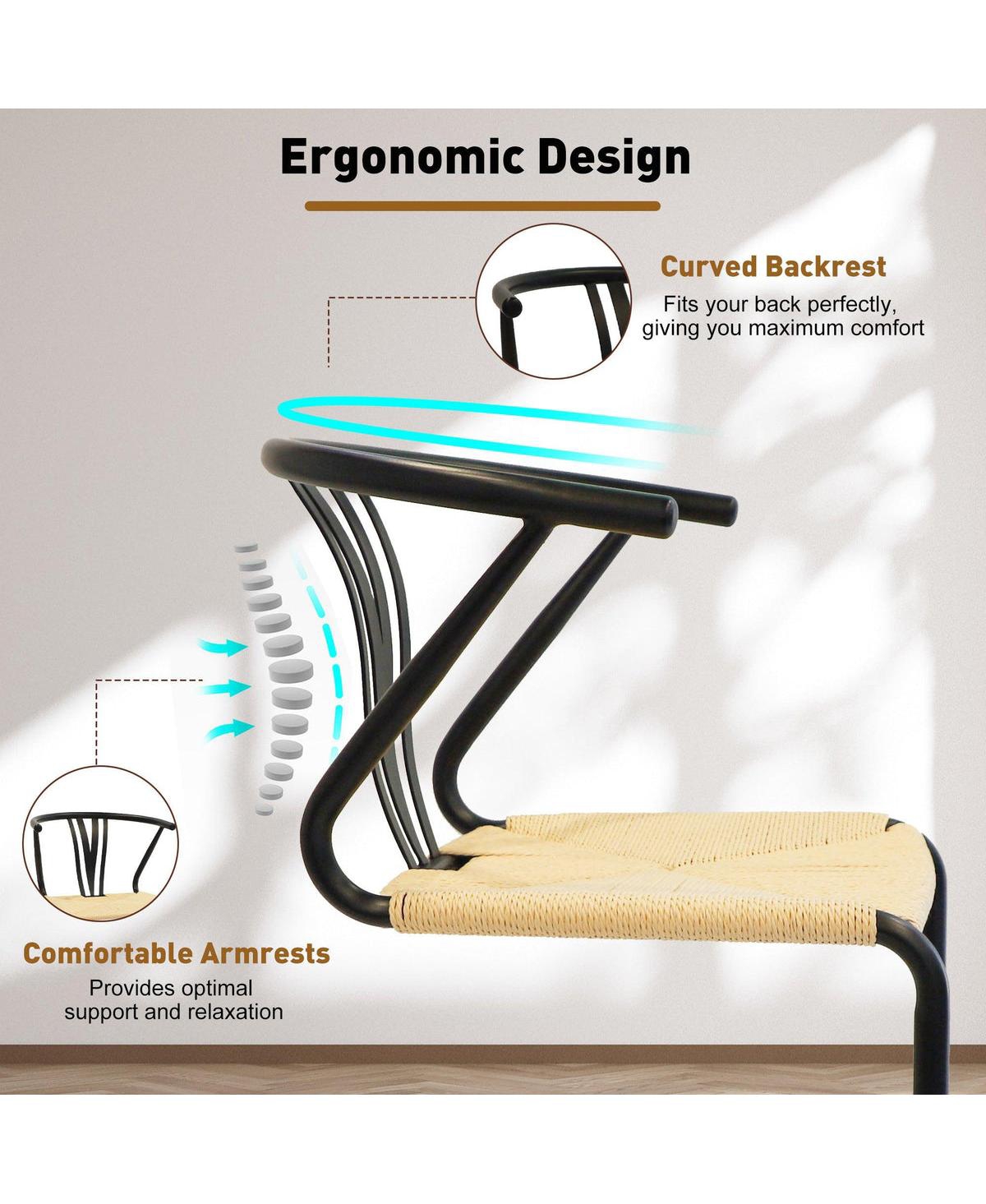 Slickblue 2-Pack Wishbone Chairs Hand-Woven Paper Rattan for Trendy Dining Spaces - Beige