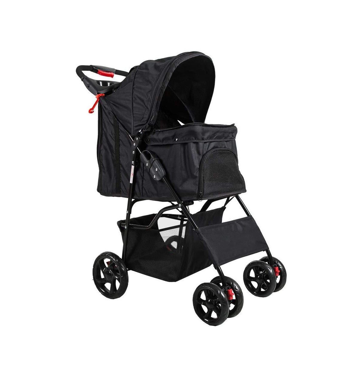Slickblue Folding Pet Stroller - 360° Swivel Wheel Travel Carrier for Small Dogs & Cats