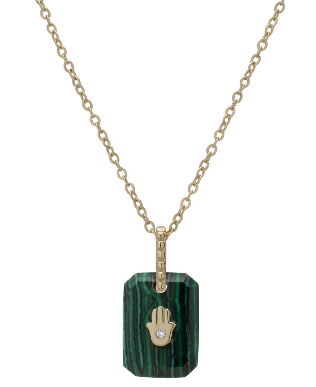 MACY'S MALACHITE & LAB-GROWN WHITE SAPPHIRE (1-5/8 CT. T.W.) HAMSA PENDANT NECKLACE IN 14K GOLD OVER STERLI 