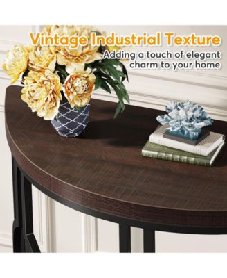 43 Inch Industrial Semi Circle Sofa Table with Geometric Base,Half Moon Console Table for Entryway