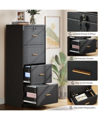 4-Drawer File Cabinet, Vertical Filing Cabinet with Lock, Wood Storage Cabinet , Locable File Cabinet for A4/F4/Letter/Legal Size Files