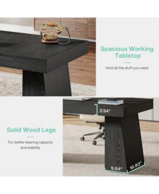 55 Inches Executive Desk, Mid-Century Modern Home Office Desk with Double Trapezoid Base, Wood Computer Desk Business Workstation Desk