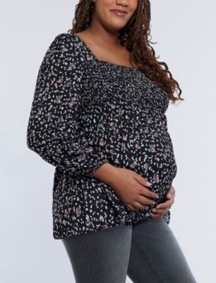 Maternity Smocked Square Neck Long Sleeve Babydoll Top - Motherhood