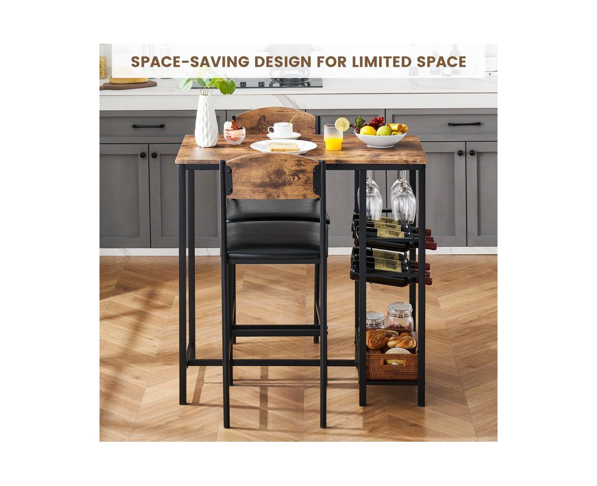 gaomon Dining Table Set for 2, Bar Table and Chairs Set for 2 with Storage Shelf and Wine Rack, Kitchen Table and Chairs for 2 with Upholstered Chairs