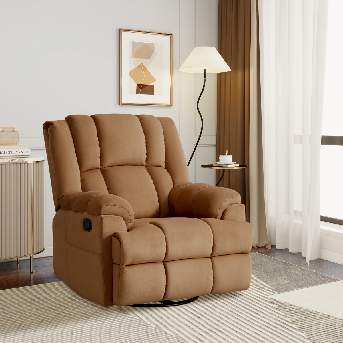 Boyel Living Manual Recliner Chair with Rocker and Swivel in Fabric for Living Room
