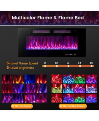 42 Inch Ultra-Thin Electric Fireplace with Decorative Crystals and Smart APP Control
