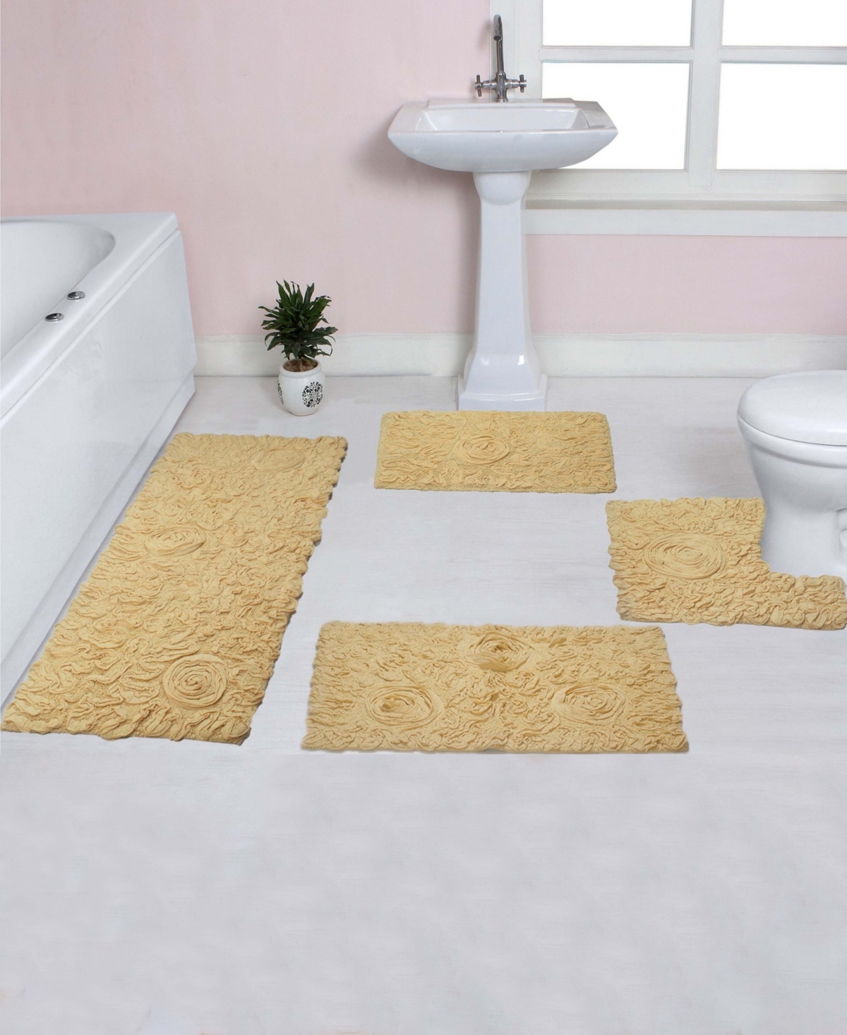 Home Weavers Bell Flower 4-pc. Bath Rug Set In Butter