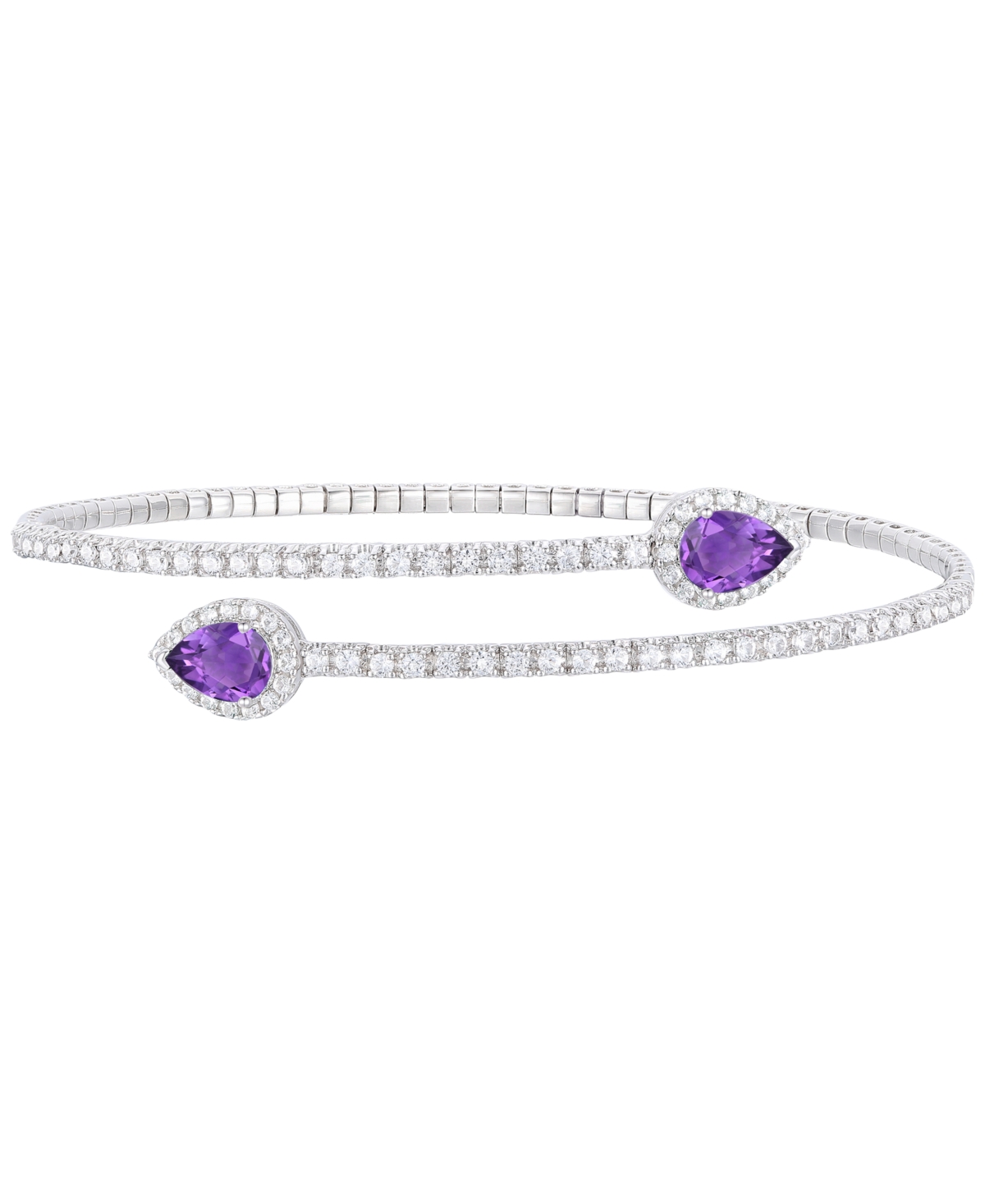 Macy's Lab Grown Emerald (1-1/4 Ct. T.w.) & White Sapphire Accent Flex Wrap Bracelet In Sterling Silver (al In Amethyst