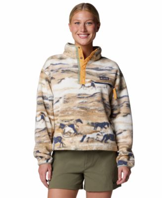 Columbia Women's Helvetia Printed Cropped Half Snap Fleece - Everblue Sisters, Rain Forest